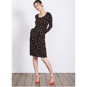 Boden Black Flower Buds Mabel Jersey‎ Dress Size 6L